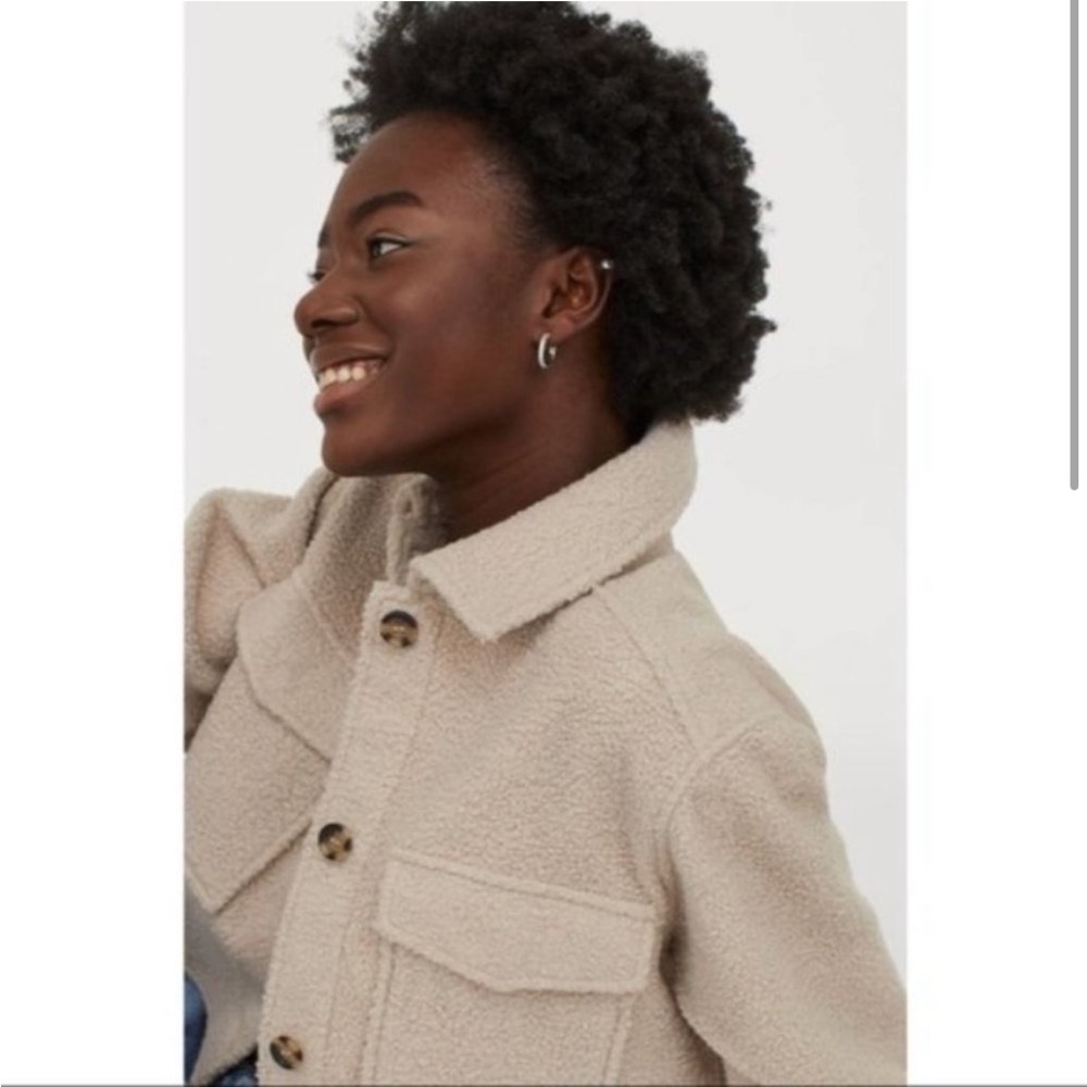 H&M Crop Shirt Jacket shacket in taupe Beige size medium - Picture 4 of 9